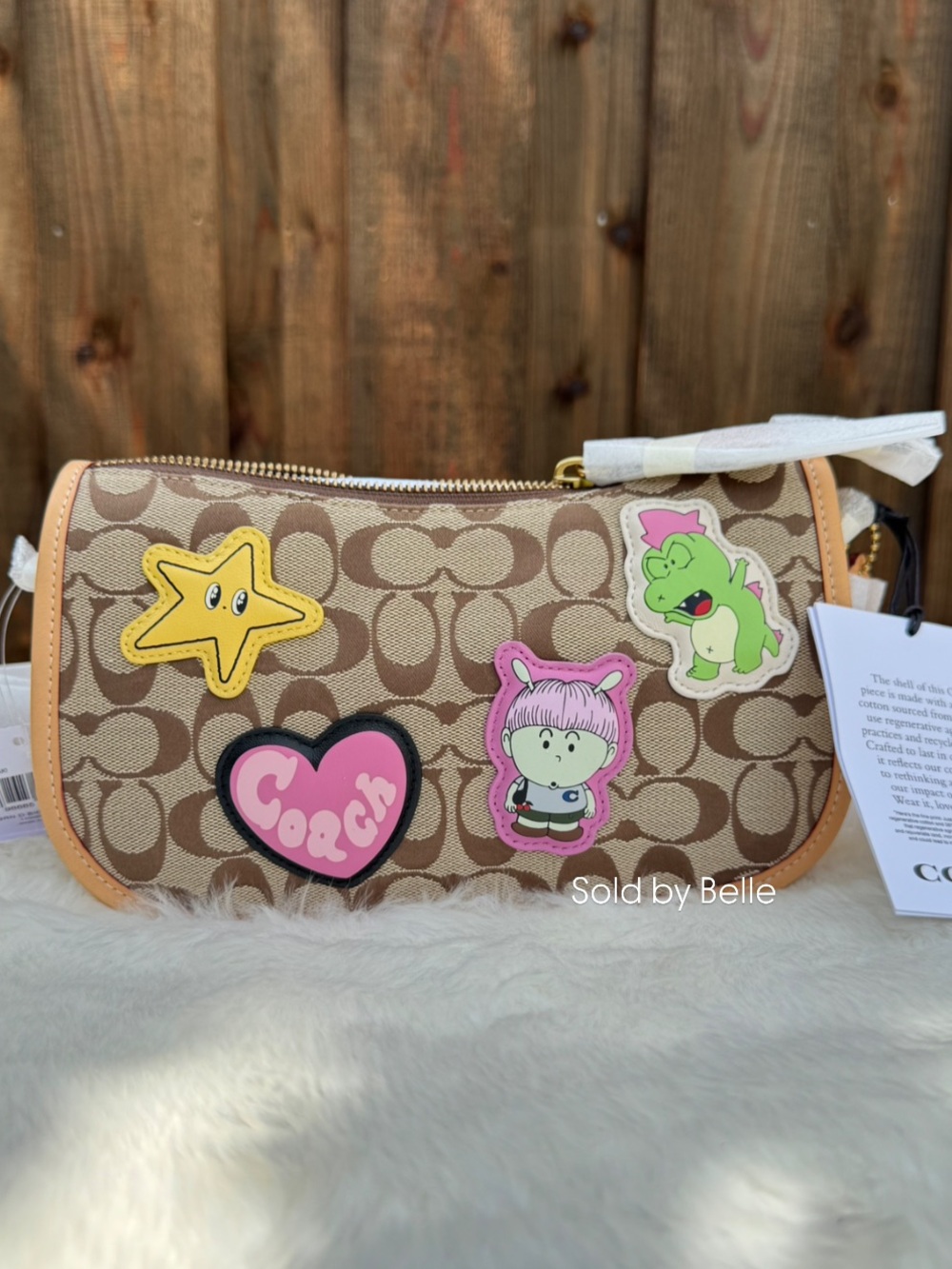 NWT Coach Brain Dead Waverly Bag In Signature Jacquard With Patches Brass/Khaki